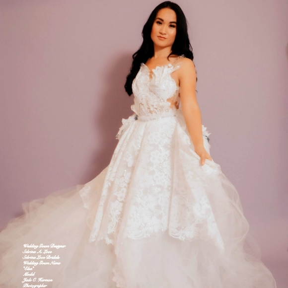 White Embroidered Sequin Lace & White Tulle Wedding Ballgown Set